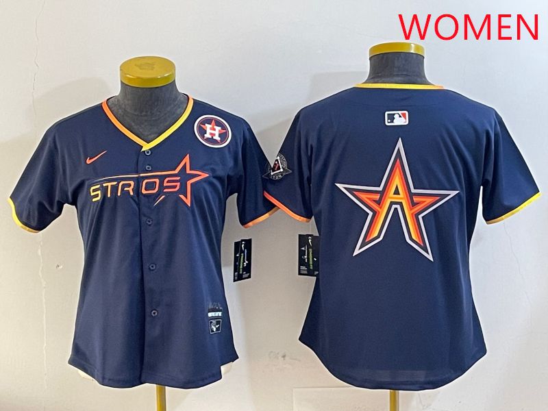 Women Houston Astros Blank Drak Blue Three generations Joint Name 2025 Nike MLB Jersey style 9->women mlb jersey->Women Jersey